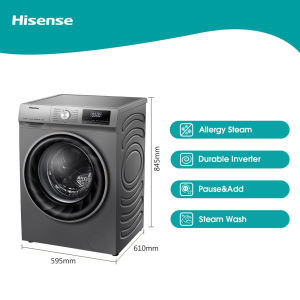 Alternative view of Hisense 10Kg Front Load Washing Machine with Allergy Steam-Titanium Silver