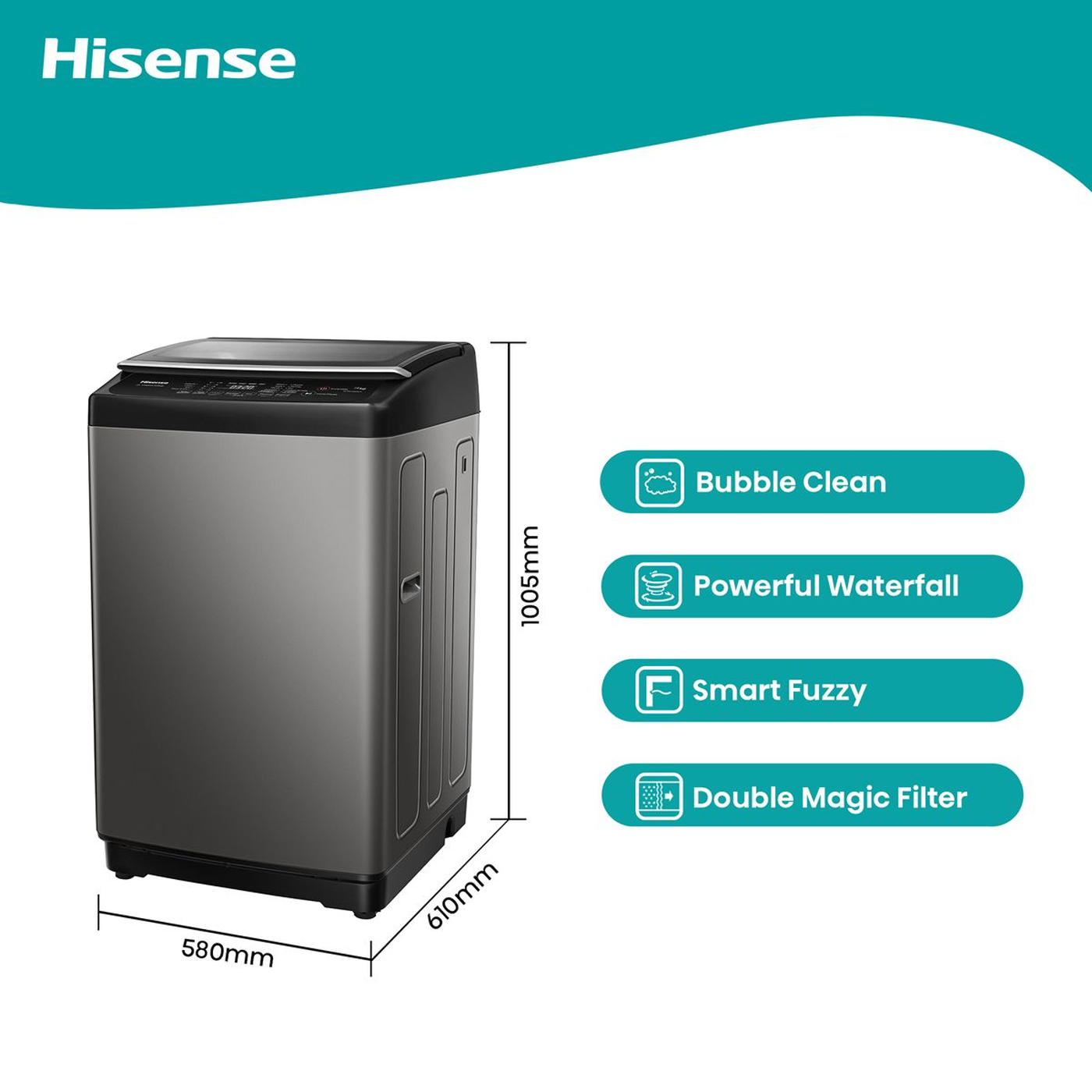 Hisense 14Kg Top Loader Washing Machine -Titanium Grey - Image 2