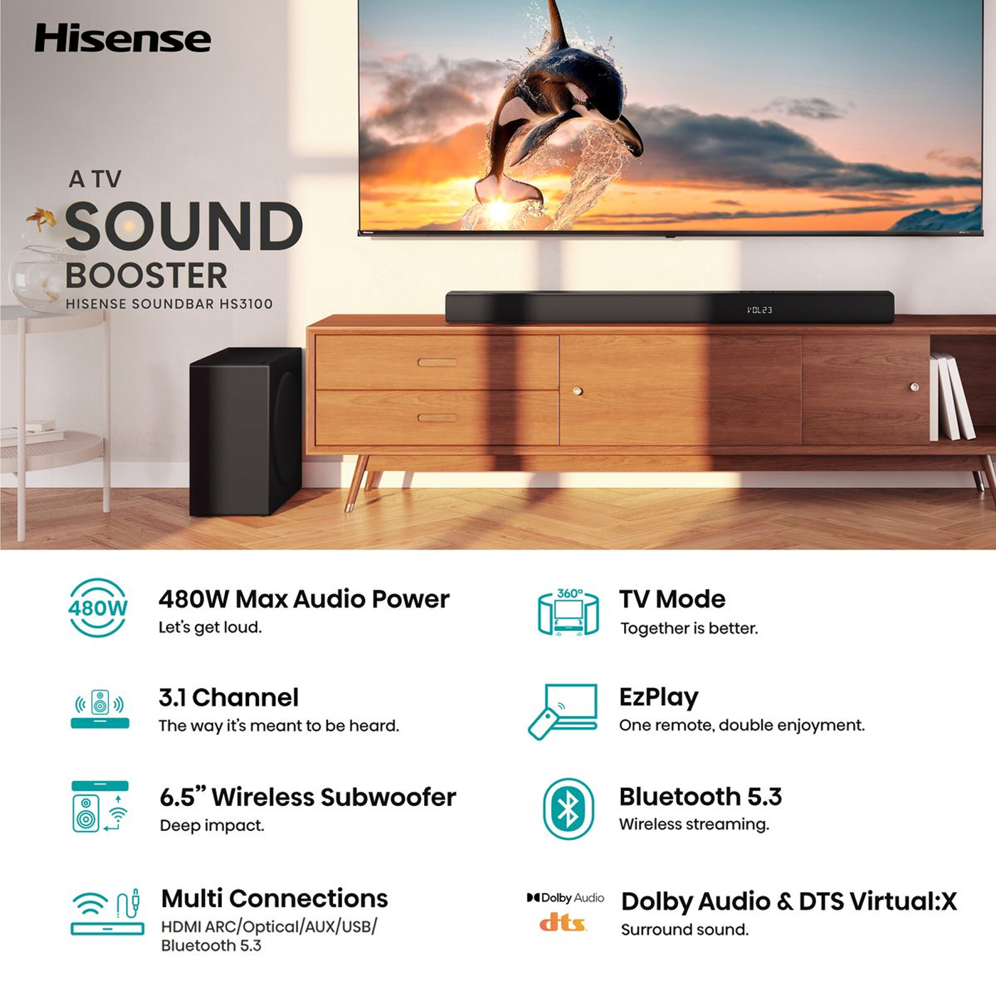 Hisense HS3100 Soundbar 3.1 Channel Soundbar 480W